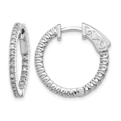 14k Weißgold 3/8 Kt Lab gezüchteter Diamant In und Out Sicherheitsverschluss Creolen