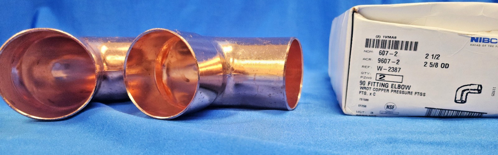 Nibco 607-2 2.5" Copper 90° Elbow Fitting FTG x C, Wrot Pressure New, Open Box