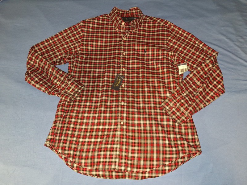 POLO RALPH LAUREN    MENS LARGE  RED PLAID  BUTTON DOWN  LS    SHIRT NEW .