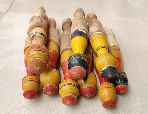 Antique Handmade Wooden Lacquered Wall Peg Rack Parts Boho Rustic Old Hooks 9Pcs - Picture 2 of 6