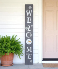 72 in Solid Wood Welcome Christmas Snowman Porch Sign Gray White
