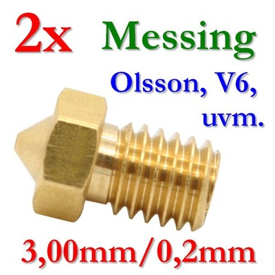 2x 0,2mm Messing Düse jhead brass Nozzle 3,00mm für Ultimaker 2 UM2 Olsson Block