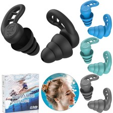 Swimming Ear Plugs for Adults 4 Pairs Reusable Silicone Waterproof Colorful S...