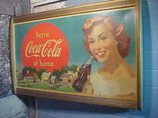 Orig 1952 COCA COLA 2 Sided CARDBOARD Advertising SIGN w Orig WOOD FRAME 3 x 2'