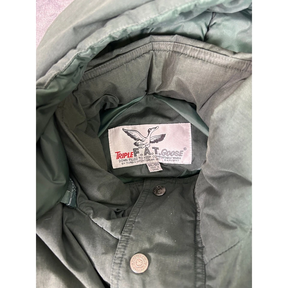 1990s Triple FAT Goose Mens 2XL XXL Green Puffer Down Hooded Winter Coat Jacket - Image 4 of 4