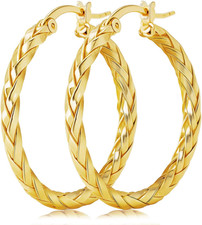 14K Gold Earrings for Women Weave Design 14K Gold Hoop Earrings Classic  Timele