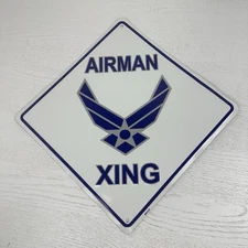 Airman Xing Crossing Tin Sign White Blue USAF Gift Bar Man Cave