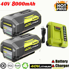 2X 8.0Ah Battery 40 Volt for Ryobi 40V Lithium OP40602 Battery with LED/Charger
