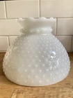 Vintage White Milk Glass Hobnail  Ruffled Edge Hurricane Lamp Shade 8" Fitter
