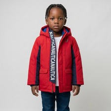 Nautica Little Boys Water Resistant Snorkel Coat Size 4 Red Navy Blue Hooded