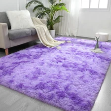 Flydoit Purple Tie-Dyed Large Rugs for Living Room, 4X6 Feet Shaggy Rug Fluffy T