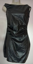 PrettyLittleThing Black Faux Leather One Shoulder Bardot Bodycon Dress - 10