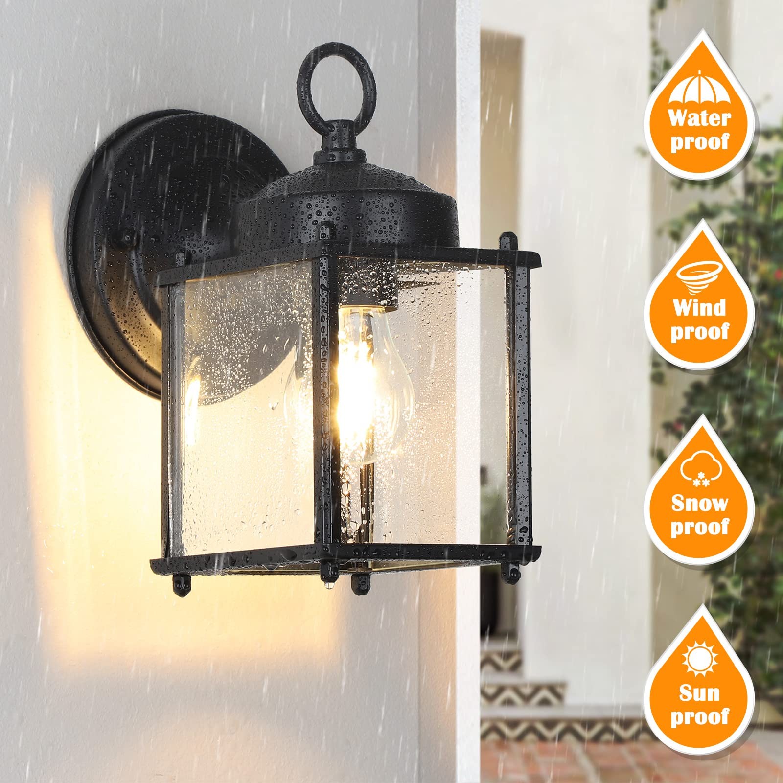 2 Pack Outdoor Porch Wall Lantern Exterior Waterproof Wall Sconce Light Fixture