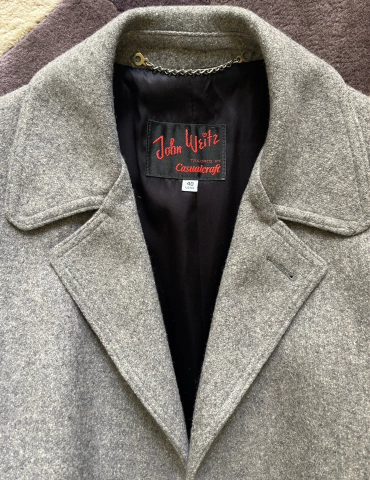 Vtg JOHN WEITZ Gray Wool Tailored Overcoat Coat 40 Long - Image 4 of 4