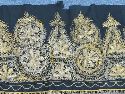 19th Antique Ottoman or India Zardozi Metal Thread Hand Embroidery