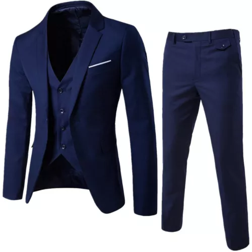 Men's Suits One Button Slim Fit 3-Piece Suit Business Formal Jacket Pants Set UK - Picture 11 of 24