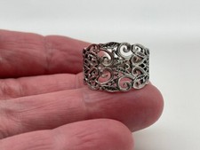 Sterling Silver Filigree Ring Vintage Scroll Design Boho Wide Band Jewelry Gift