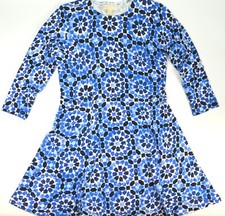 Michael MICHAEL KORS Soft Knit Geometric Print Flare Dress (Blues) Women's Large