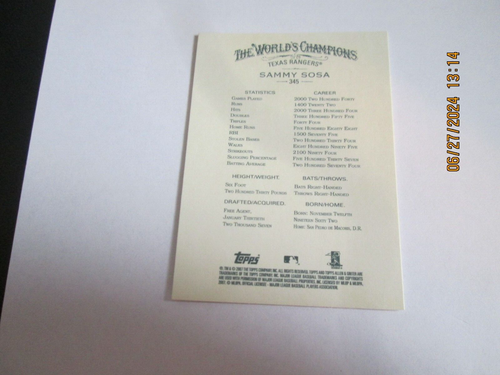 SAMMY SOSA RANGERS 2007 TOPPS ALLEN & GINTER'S CARD #345 - Foto 2 di 2