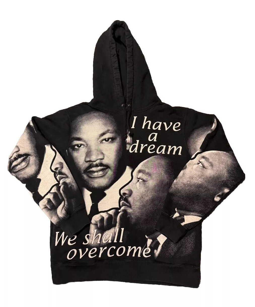 Sweat à capuche SS18 Supreme noir imprimé intégral MLK Martin Luther King taille Medium RARE