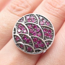 925 Sterling Silver Lab-Created Pink Sapphire Ring Size 7
