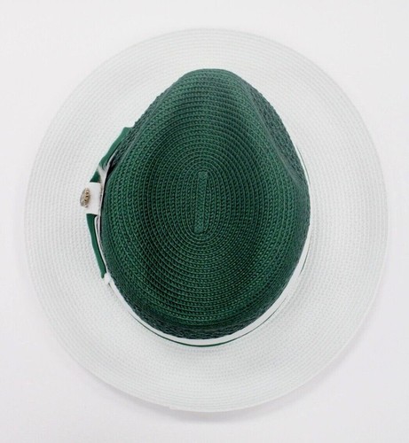 Belvedere Bruno Capelo Fedora 100 % poli trenza verde esmeralda y blanco BD-953 para hombre - Imagen 6 de 8