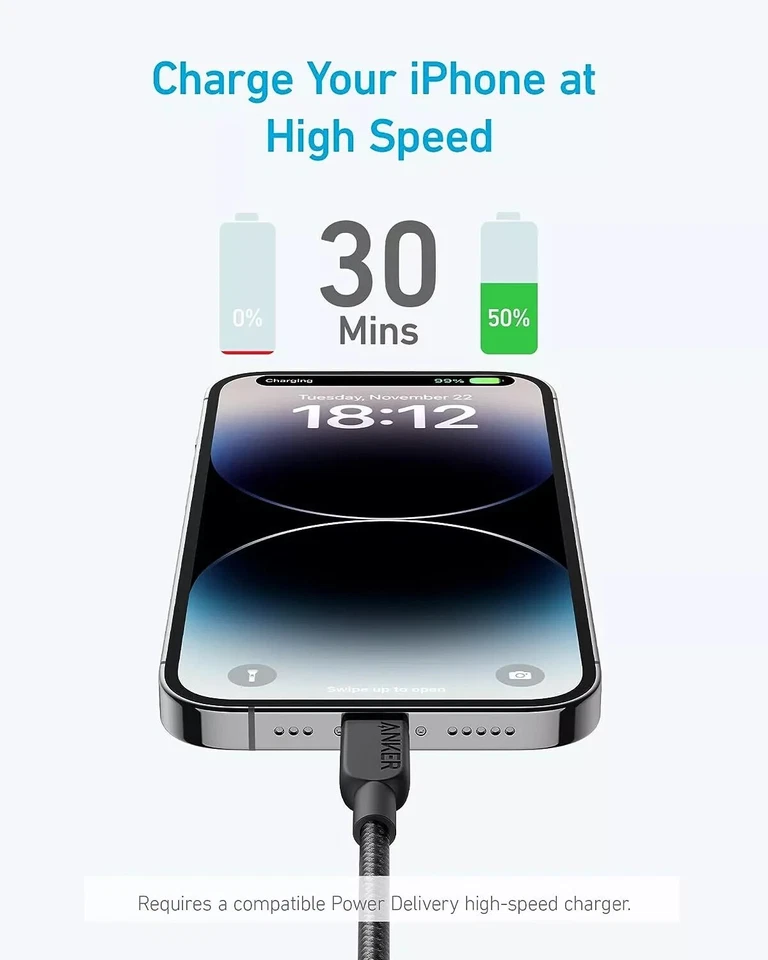 Anker USB C to Lightning Cable 6ft Nylon Braided Charge Cord MFi Certified - Image 3 of 4