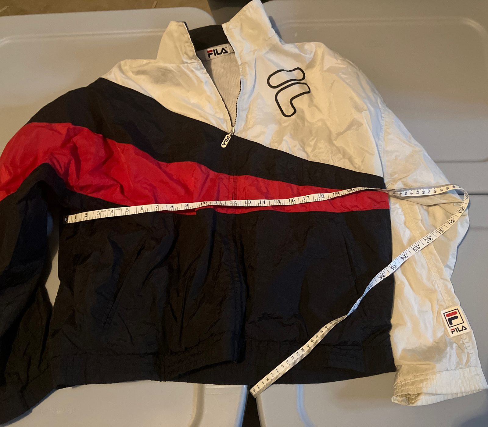 Giacca da uomo FILA vintage Windbreaker Track Taglia Large Blu Scuro Rosso Bianco Nylon