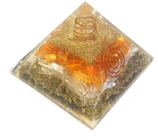 Orange Selenite White Selenite and Serpentine Crystal Orgon Protection Pyramid