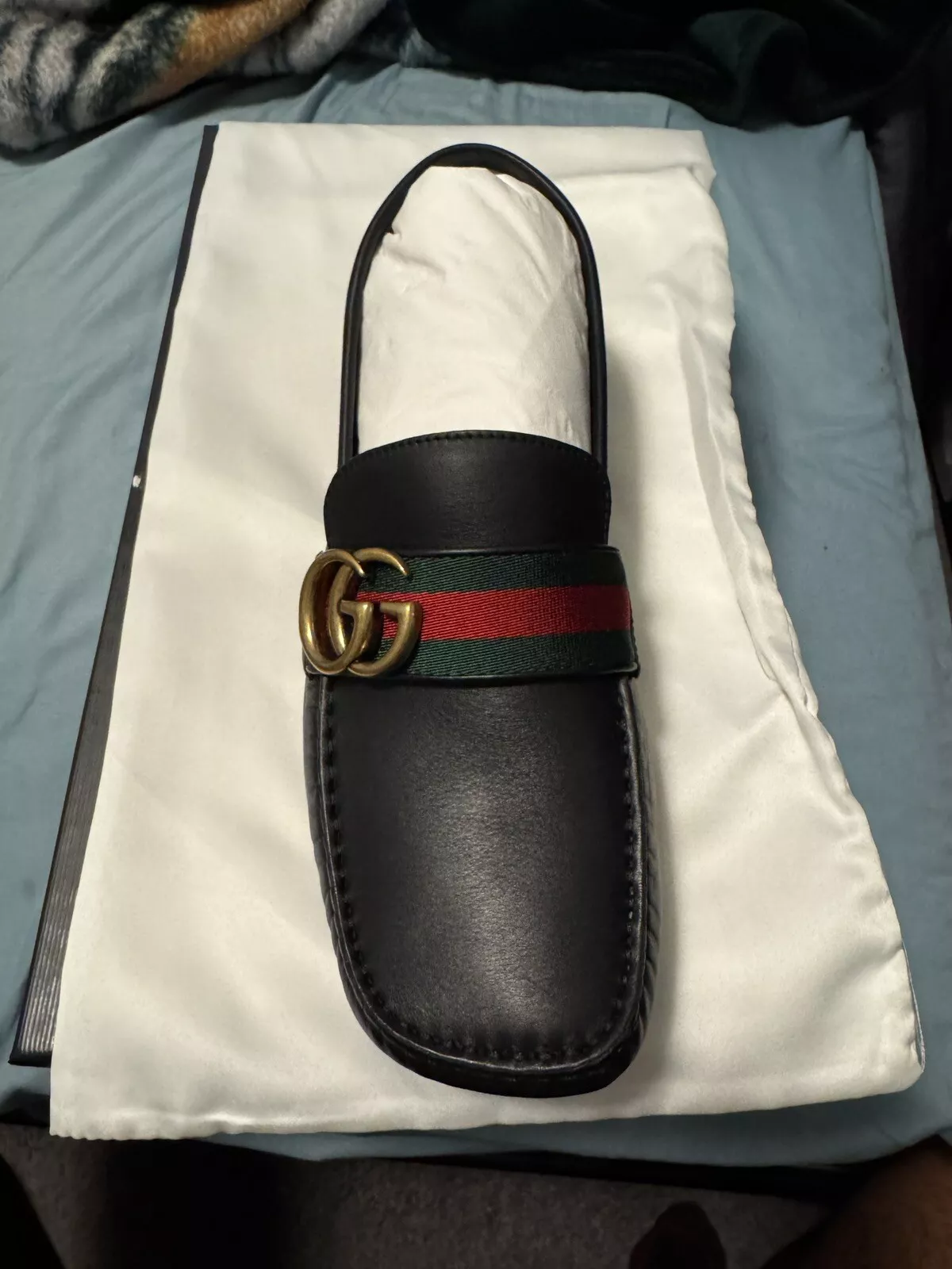 Chaussures mocassins Gucci neufs MisMatch 5,5 UK cuir noir GG Web