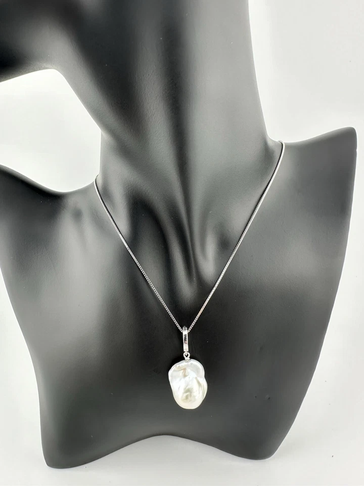 Large Solid 925 Sterling Silver Genuine Baroque Pearl Pendant - Image 2 of 4