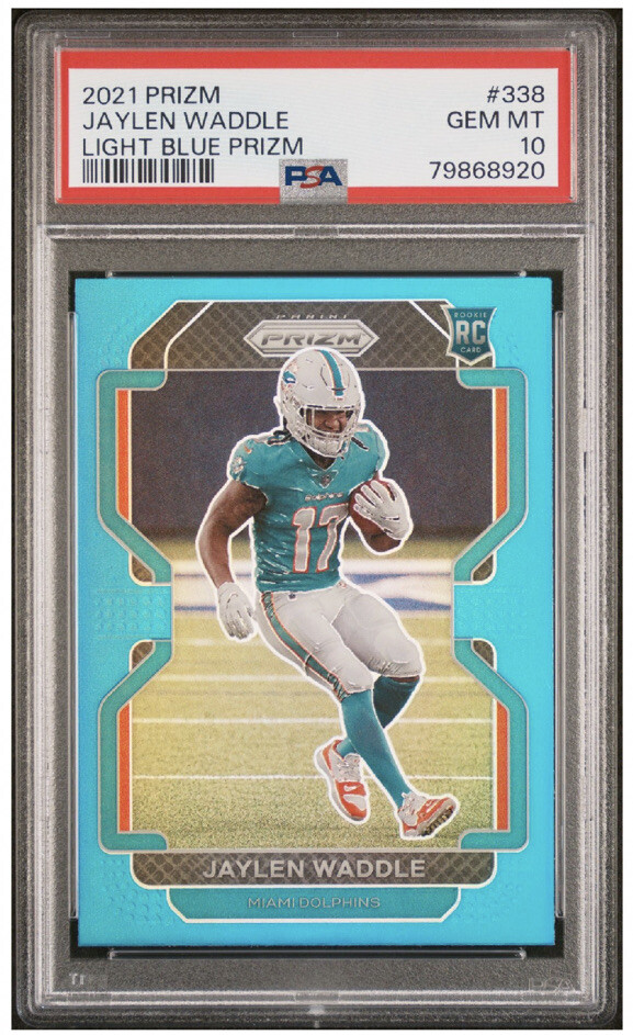 2021 Prizm Jaylen Waddle Light Blue Prizm Rookie RC #338 PSA 10 Dolphins