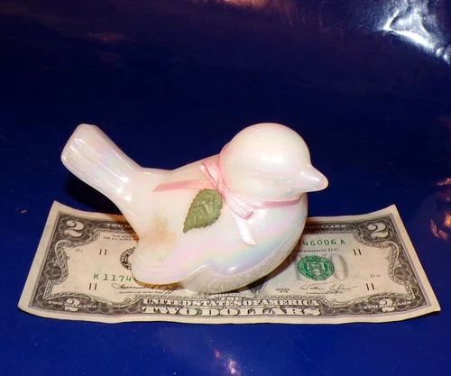 Vintage Fenton Art Glass Opalescent Milk Glass Bird Figurine / Paperweight