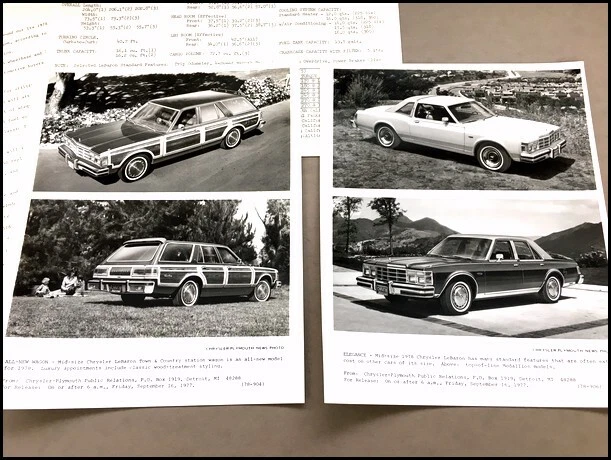 1978 Chrysler LeBaron Factory Photo and Press Release Brochure Specs Foto 2 de 3