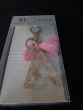 LETTER A INITIAL PINK ACRYLIC KEYCHAIN W/TASSEL