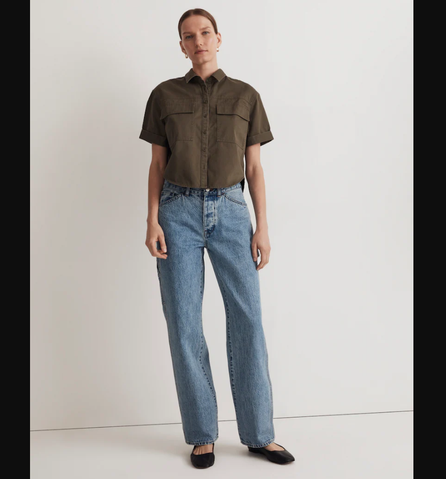 メイドウェル Madewell Cauliflower Top レディース シャツ トップス Sundried Wheat Madewell Womens Medium Olive Green Utility Cropped Button Up