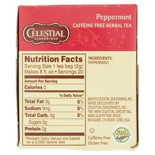 CELESTIAL SEASONING PEPPERMINT HERBAL TEA BAGS 20CT - PACK OF 4