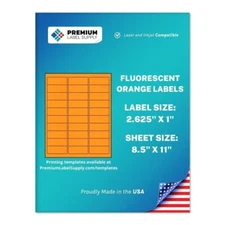3000 Fluorescent Orange 2.625" x 1" Neon Color Address Labels 30 per sheet