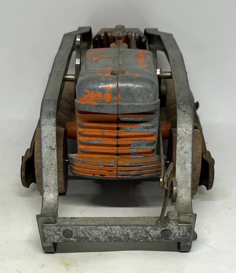 Cargador frontal de acero naranja Hubley #505 vintage con ruedas de madera para piezas/reparación Foto 3 de 4
