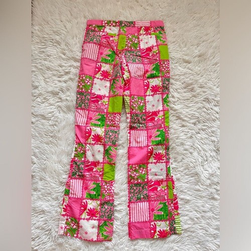 Lilly Pulitzer patchwork pants pink green floral Y2K retro girls size 14/ XL - Picture 5 of 8