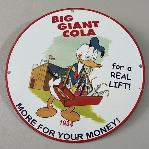 VINTAGE BIG GIANT COLA PORCELAIN SIGN GAS OIL SODA POP DRINK VENDOR PUMP PLATE - Picture 11 of 12