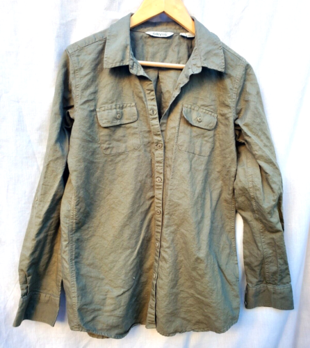 ORVIS medium olive green LINEN BLEND buttoned blouse - chest pockets - Foto 1 di 8