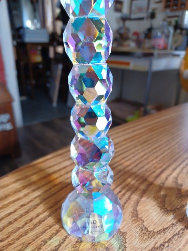 SD Simon Designs Candlestick Holder Faceted Crystal Prism Rainbows Set Of 2  - Picture 4 of 7