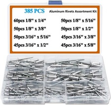 385pcs 8 Sizes Pop Rivet All Aluminum Dome Head Blind Largest Assortment Kit