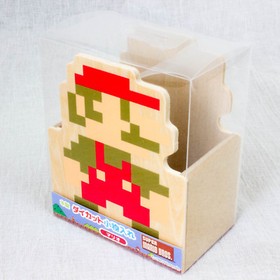 Super Mario Bros. 8bit Mario Die cutting Wooden Accessory Case JAPAN FAMICOM