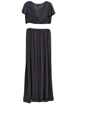 Black Long Flowy Formal Empire Waist Lined V Neck Dress with