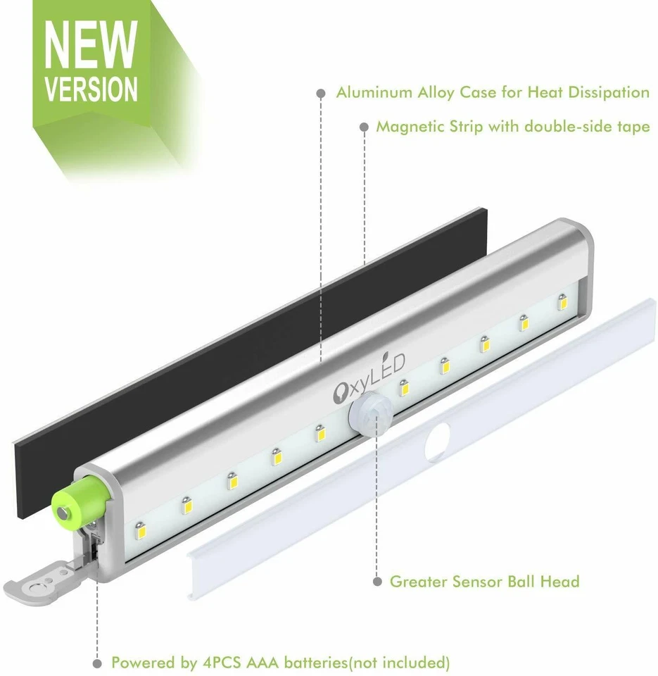 Luces de armario con sensor de movimiento OxyLED inalámbricas debajo del gabinete iluminación 10 LED Foto 3 de 4