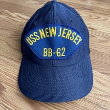 Vintage USS New Jersey BB-62 Blue Snapback Hat Made in USA Patch Navy Old