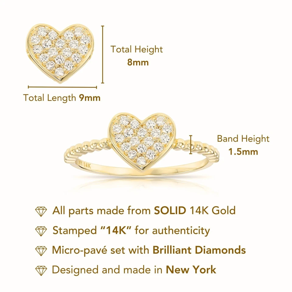 Alianza de compromiso con corazón de diamantes de 0,17 quilates de oro macizo real de 14 quilates cultivada en laboratorio Foto 2 de 4