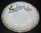 Vintage ROYAL HALSEY 3 Footed Tea Cup & Saucer Fruit Purple Roses Iridescent — photo 3